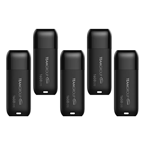 TEAMGROUP TC173 16GB 5パック USB 2.0 フラッシュサムドライブ 外部データストレージ メモリースティック コンピューター/ノートパソコンに対応 (マットブラック) TC17316GB21