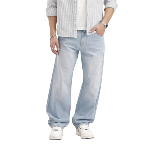 Image of WROGN Men's Cotton Jeans | Mid Rise | Loose Fit