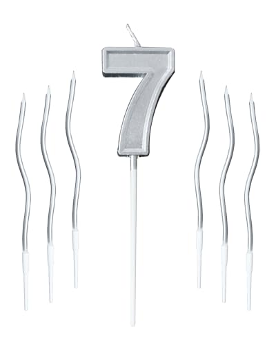 Vela de Cumpleaños Número 7, Plata Vela con Números de Cumpleaños para Decoración de Tartas de Cumpleaños, Baby Shower, Boda, Aniversario, Graduación, Festival