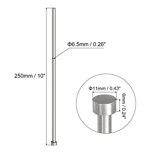 Pasadores de eyector rectos uxcell de 6,5 mm y acero 65 Mn de 250 mm para molde, 5 uds 2