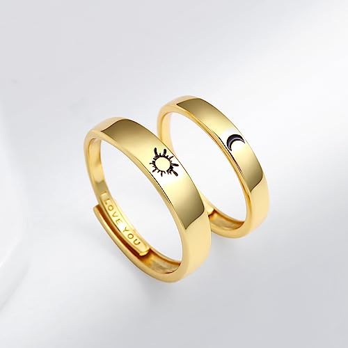 Beydodo Engagement Ring, Mens Promise Rings Sterling Silver 925 Sun And Moon Wedding Ring Adjustable Gold Couples Rings Engraved I Love You #TOP4