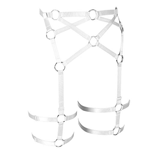 Woman Body Harness Garter Belt Punk Gothic Leg Harness Cage Dance Underwear Accessories (White)