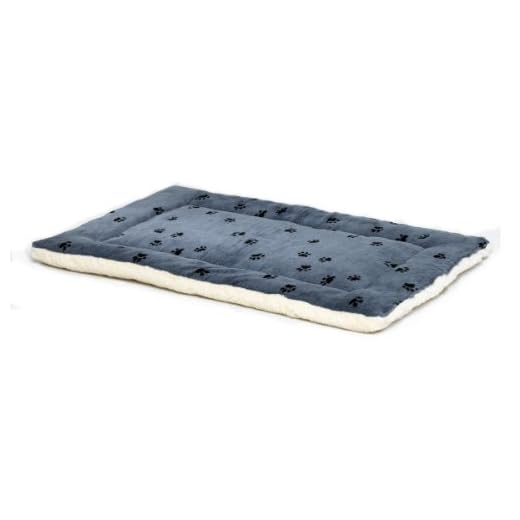 MidWest Homes for Pets XS QuietTime Reversible Paw Print Pet Bed, Soft Faux Fur & Fleece 22-Inch Crate Mat for Small Dogs & Cats, Machine Washable, Blue and Cream