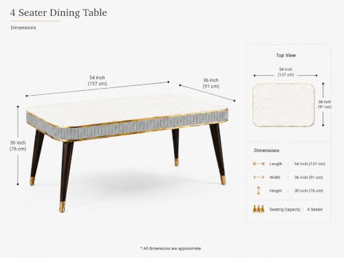 Image of WOODEN SPACE Majestic 4 Seater Wooden Dining Table Set | Urban Marble Top Dining Table with Chairs for Dining Room & Kitchen (Majestic Classic Backline Light Grey) (54 x 36 x 30 inch)