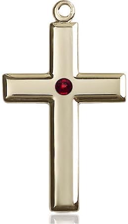 14kt Gold Filled Cross Pendant with a 3mm Faux Garnet Austrian Crystal stone on a 24 inch Gold Plate Heavy Curb Chain.
