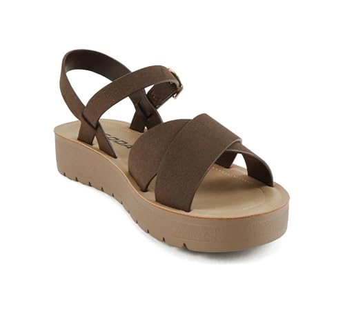Image of Soda CHESTER ~ Women Flat Sandals Flatform Ankle Buckle Criss Cross Band Straps Sandals Shoes (Gold Raffia, 5.5)