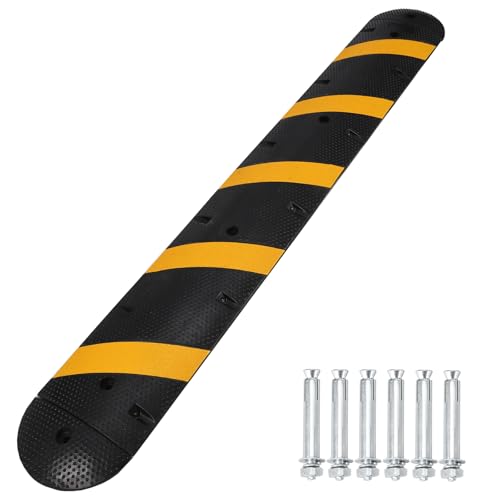 Image of 84'' Rubber Speed Bump, 1 Pack 2 Channel Modular Heavy Duty Speed Bumps Humps 25000 lbs Load Capacity, Cable Protector Ramp with 2 End Caps for Asphalt Concrete Gravel Driveway Road
