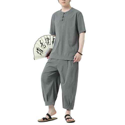 Ensemble de loisirs style chinois homme pour rester au frais en été gris taille S