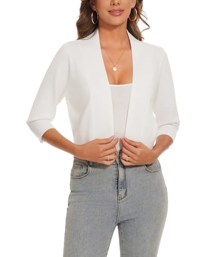 Image of Women 3 /4 Sleeve Cropped Cardigan Lightweight Casual Open Front Bolero Shrug Sweaters