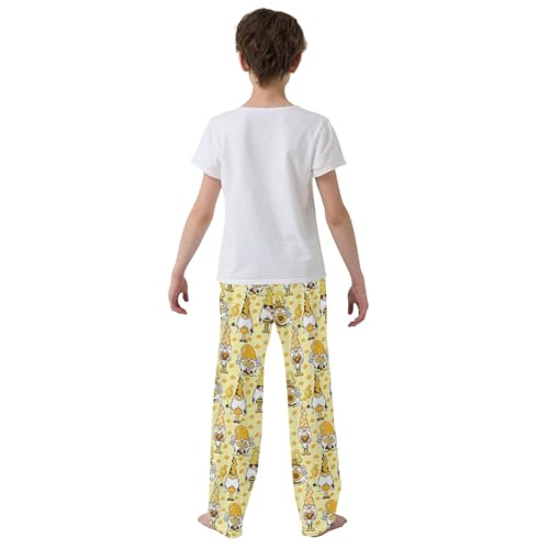 Gnome Bee Flowers Boys Long Pants Soft Trousers Elastic Waist Kids Lounge Bottoms with Pockets S-XL3