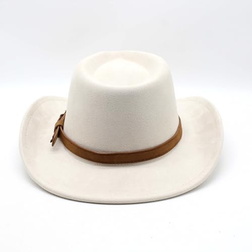 Image of Unisex Western Suede Cowboy Cowgirl Hat Classic Wide Brim Fedora Hat for Men &Women