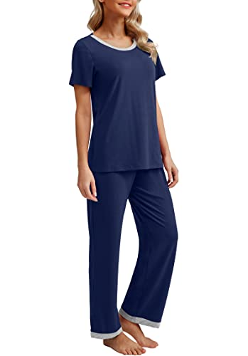 PrinStory 2025 Womens Pajama Set Short Sleeve Sleepwear Ladies Soft Pjs Lounge Set with Pockets3