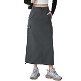 [WoauNuiHll] スカート レディース カーゴスカート ロング 無地 前ジップ ハイウエスト伸縮性 美脚 ゆったり 大きいサイズ ファッション 普段着 お出かけ 通勤 春 夏 秋 冬