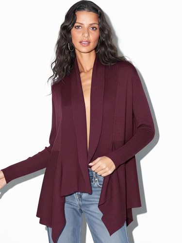 Image of INKOFF Womens Draped Front Cardigan Sweaters Long Sleeve Waterfall Irregular Hem Cardigans Lighweight