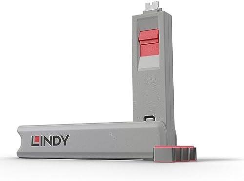 LINDY 40425 USB Type C Port Blocker Key, Red - Pack of 4