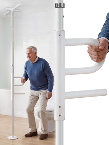 Floor to Ceiling Grab Bar 360 Rotatable Non-Slip Hand Grip 7-10 FT Height Adjustable No-Drill Tension Mount Transfer Pole Holds up to 300lbs Max Capacity Ideal for Bathroom Bedroom Living Room