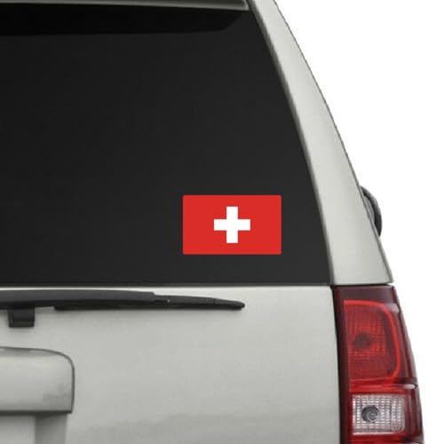Image of World Country Flag Decal Stickers - Two Pack - for Cars Windows Bumpers Laptops Tablets Tumblers Cups Walls (Switzerland)