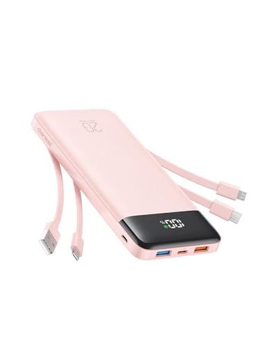 charmast 20000mAh Portable Charger with Built in Cables, 22.5W Travel Power Bank Fast Charging, USB C Cell Phone Battery Pack for iPhone 17/16/15/14/13/12 Series, iPad, Samsung, Android, Tablet