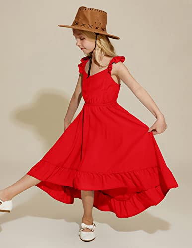 Big Girls Vintage Sleeveless Sundress Casual Summer Kids Long Dress Red 10 Years #TOP3