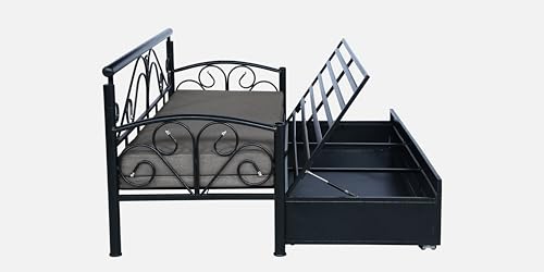 Image of 3 Seater Metal Sofa Cum Bed with Hydraulic Storage | Sofa Set for Living Room, Bedroom, Guest Room| Queen Size Convertible Sofa Bed | Comfortable Seating Sofa Grey & Black