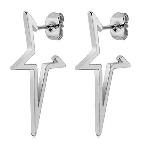 Aktully Silver Star Earrings For Women Men Vintage Punk Cross Earrings Big Star Hoop Earrings Stainless Steel Gothic Earrings For Women Men Jewelry Gifts cover