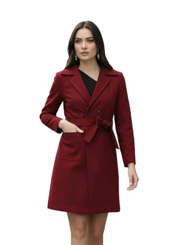 Image of CHKOKKO Women Classic Long Winter Coat Double Breasted | Knee Length Design with a Sophisticated Spread Collar and Convenient Front Pockets for All Occasions