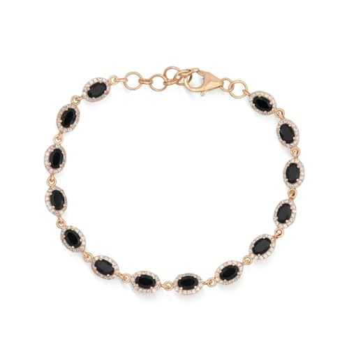 Bracelet rivière argent 925 or rose onyx noir femme zirconium ovale