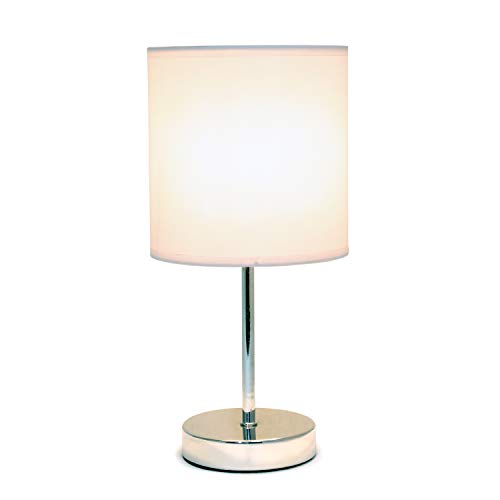 Simple Designs Lt2007-Wht Chrome Mini Basic Table Lamp With Fabric Shade, White #TOP2