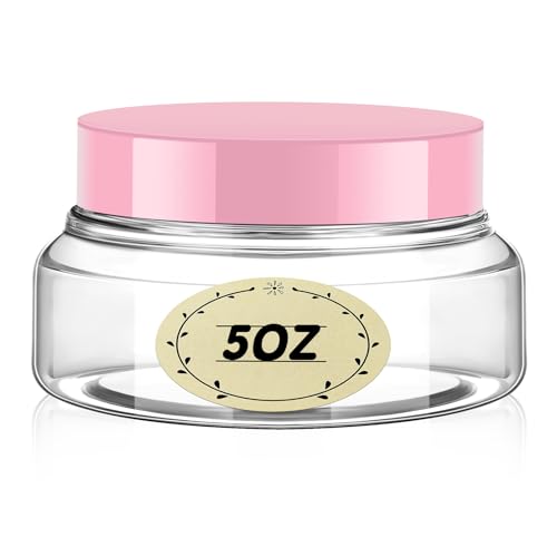 Plastic Cosmetic Jars with Lids Label, 5 oz, Clear, Pink