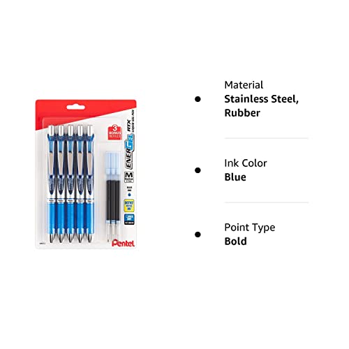Pentel Energel Liquid Gel Ink Pens 0.7 Mm - Pack Of 5 Blue Deluxe Rtx Energel Pens With 3 Refills #TOP7