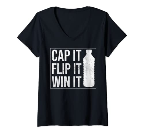 Mujer Bottle Flipping Saying Quote - Cap It Flip It Win Camiseta Cuello V