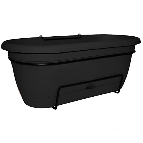 Bloem Lucca Self Watering Oval Window Box Planter: 18" - Black - Balacony Box, Durable & Long Lasting Resin Pot, For Indoor & Outdoor Use, Gardening, 2.5 Gallon Capacity #TOP25