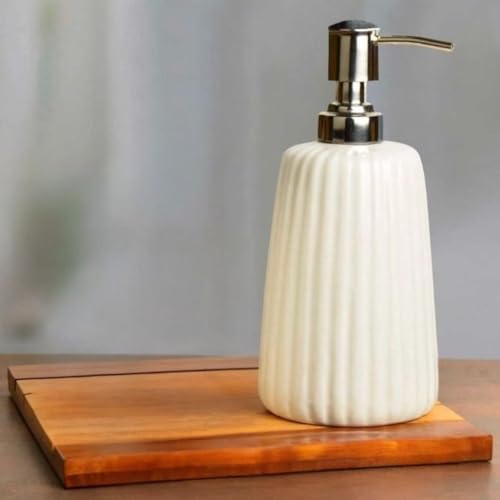 Image of Ceramic Soap Dispenser 330ml (Set of 1) | Refillable Liquid Hand Wash & Lotion Pump Bottle for Bathroom, Kitchen, Spa, Hotels, Office | Premium Ceramic Bathroom Accessory | White
