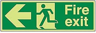 VSafety Glow In The Dark Fire Exit Arrow Left Sign - 300mm x 100mm - Rigid Plastic