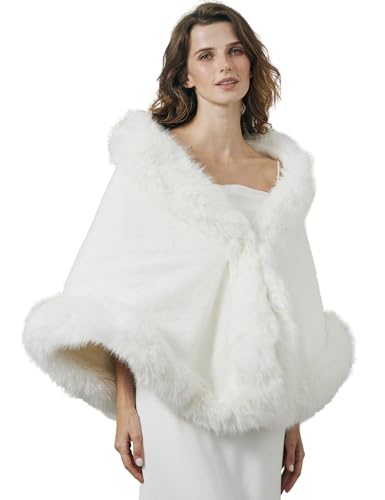BEAUTELICATE Kunstpelz Schal Stola Bolero Damen Für Frauen Hochzeit Abend Braut Brautschal Brautstola, Ivory