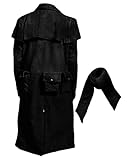 TRENDS GENESIS mens ww1 military western cowboy duster long leather coat full length trenchcoat suede black trench coats for men XS