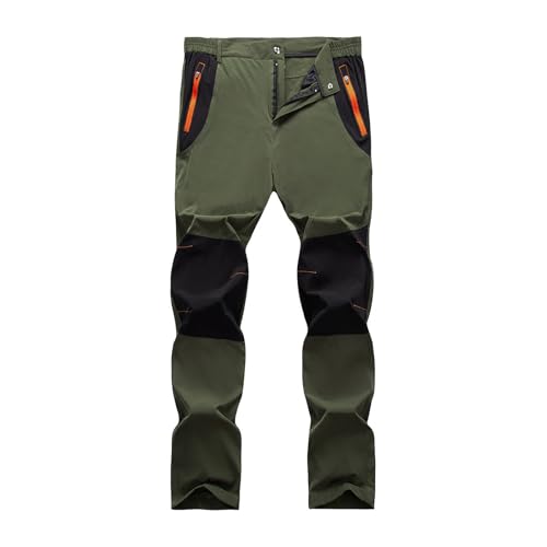 FQZWONG Mens Hiking Cargo Pants Quick-Dry Outdoor Water Resistant Trousers Lightweight Mountain Breathable Zipper Work Pants（Army Green,Medium