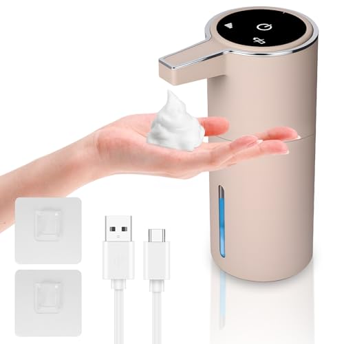 420ML Distributeur Savon Cuisine avec Capteur, Distributeur de Savon Mousse Automatique Mural 4 Vitesses 1800mAh Rechargeable par USB Distributeur Savon Automatique, Adapté à la Cuisine, Salle de Bain