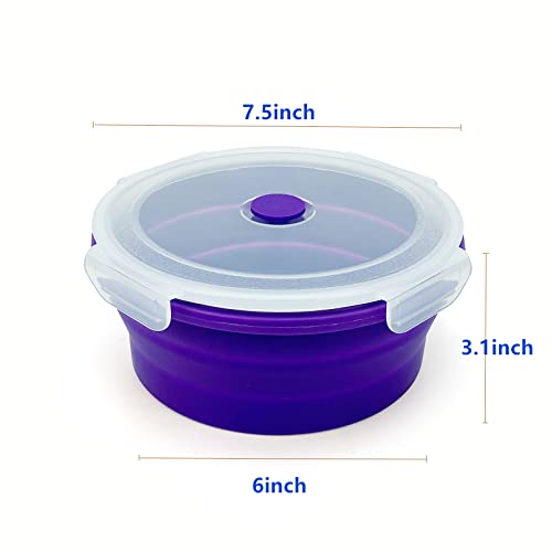 Lunbengo 1200Ml Large Camping Bowl With Foldable Spoon, Collapsible Bowl With Lid, Silicone Bento Box, For Travel Camping Meal Prep & Food Storage, Microwave Dishwasher Safe, Purple #TOP2