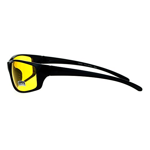 Mens Driving Yellow Driving Lens Warp Around Sport Biker Sunglasses Black3