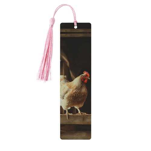 Three Chickens 木製ブックマーク メンズ レディース 読書用 木製しおり ユニークなハンドメイドブックマーク タッセルペンダント付き クラフトブックマーク ブック愛好家 誕生日 教師へのギフトに