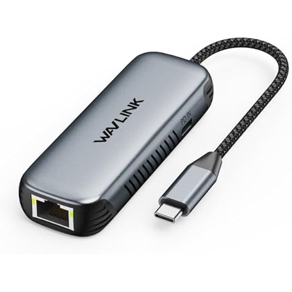 WAVLINK Adapter USB C do 5G Ethernet z 95 W PD, adapter USB C 5000 Mbit/s, adapter sieciowy Ethernet do laptopów, komputerów, kompatybilny z Windows 10/11, Mac OS 11 lub nowszym, Linux i innymi