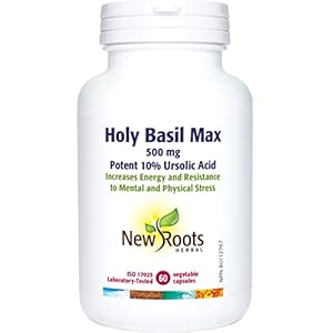 New Roots Herbal – Holy Basil Leaf Extract with Ursolic Acid 500mg, 60 Capsules – Healthy Supplement for Joint Support and Cholesterol Management – Organic Tulsi Capsules for Overall Wellness