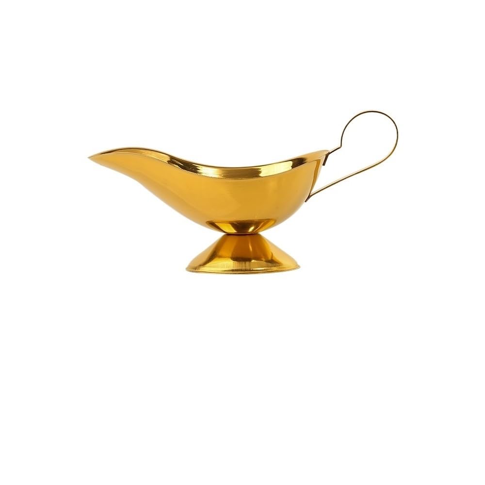 Saucière acier inoxydable dorée pour sauce poivre jus de viande et salade plat