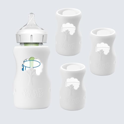 Image of 3 Pack White Silicone Sleeves for Dr. Brown's Glass Baby Bottles 5oz, Anti-Slip & Anti-Breakage Design, Compatible with Dr. Brown's Wide-Neck Glass Bottles (9 Ounce)