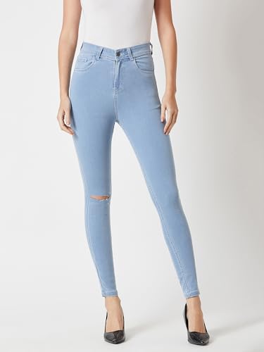 Image of Miss Chase Women's Skinny High Rise Cropped Fringed Hemline Detailing Stretchable Denim Jeans