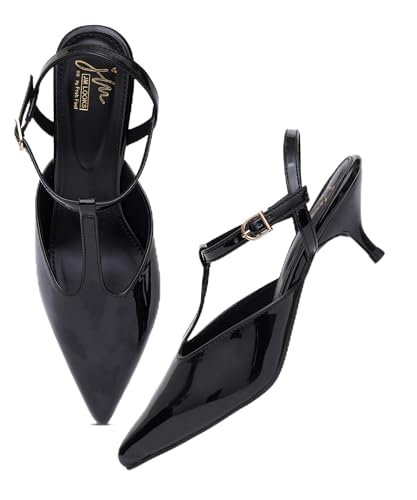 Image of JM LOOKS Minimalist T-Strap Kitten Heels with Sleek Pointed Toe and Adjustable Ankle Fastening Strap