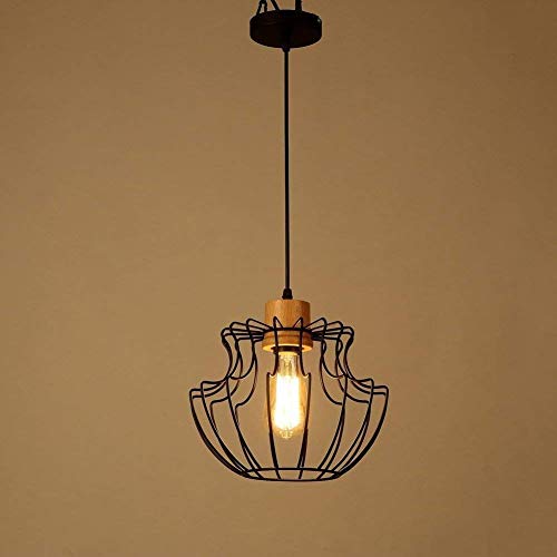 Chandelier cage vintage plafonnier industriel noir en métal