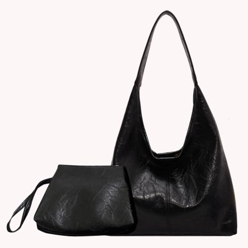 Image of Women Vintage Hobo Bag Casual PU Leather Shoulder Bag Large Capacity Retro Tote Handbag Soft Underarm Bag Daily Dat