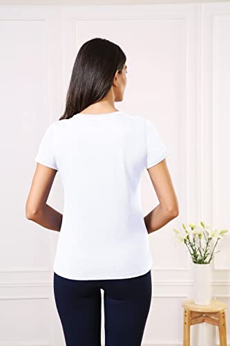 Image of Van Heusen Women Lounge T-Shirt - Super Combed Cotton Elastane - V-Neck, Short Sleeve, Short Sleeve, Reflective Trim
